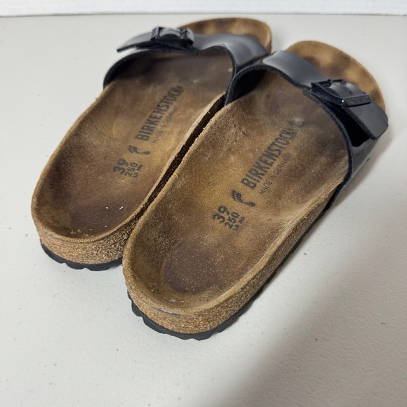 Birkenstock Madrid Black Patent Leather Sandals Women’s Slip On Size 39 - Picture 3 of 14